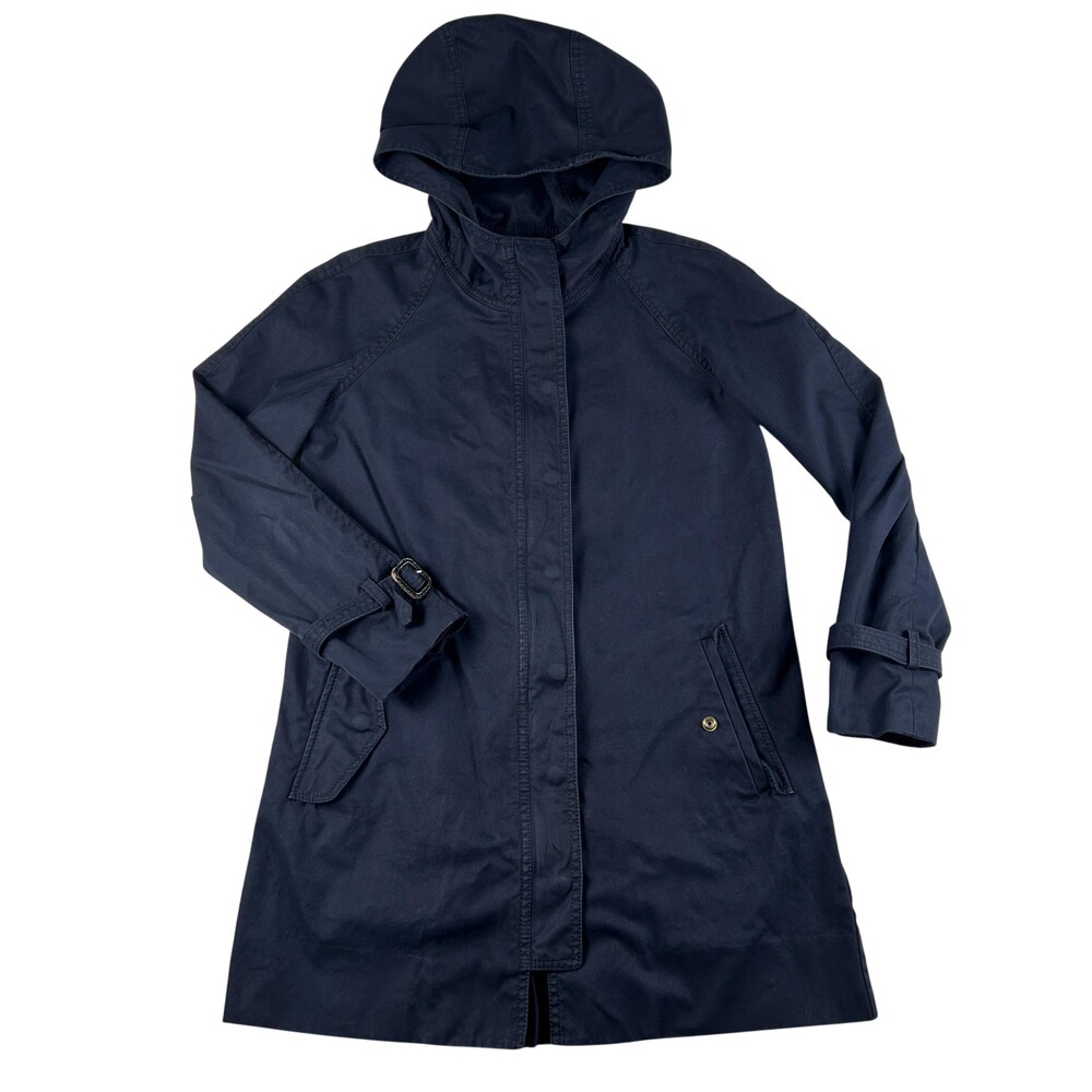 J.Crew Coat Womens 0 Hooded Cotton Twill Trench Zip Pockets Buckle Cuffs Utility